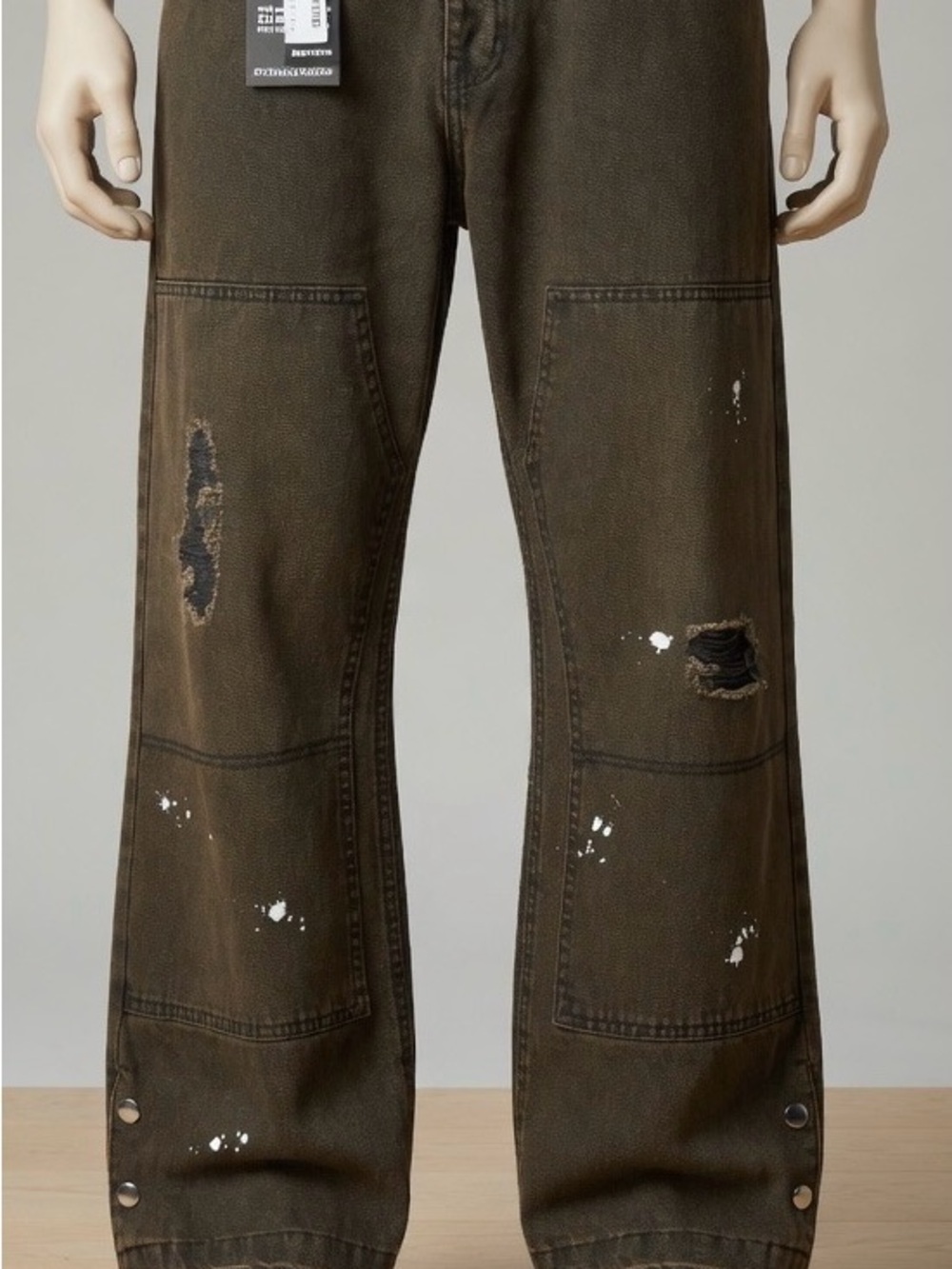 NWT boohooMAN Plus Distressed Carpenter Flared Jeans Size 46 in Chocolate Brown